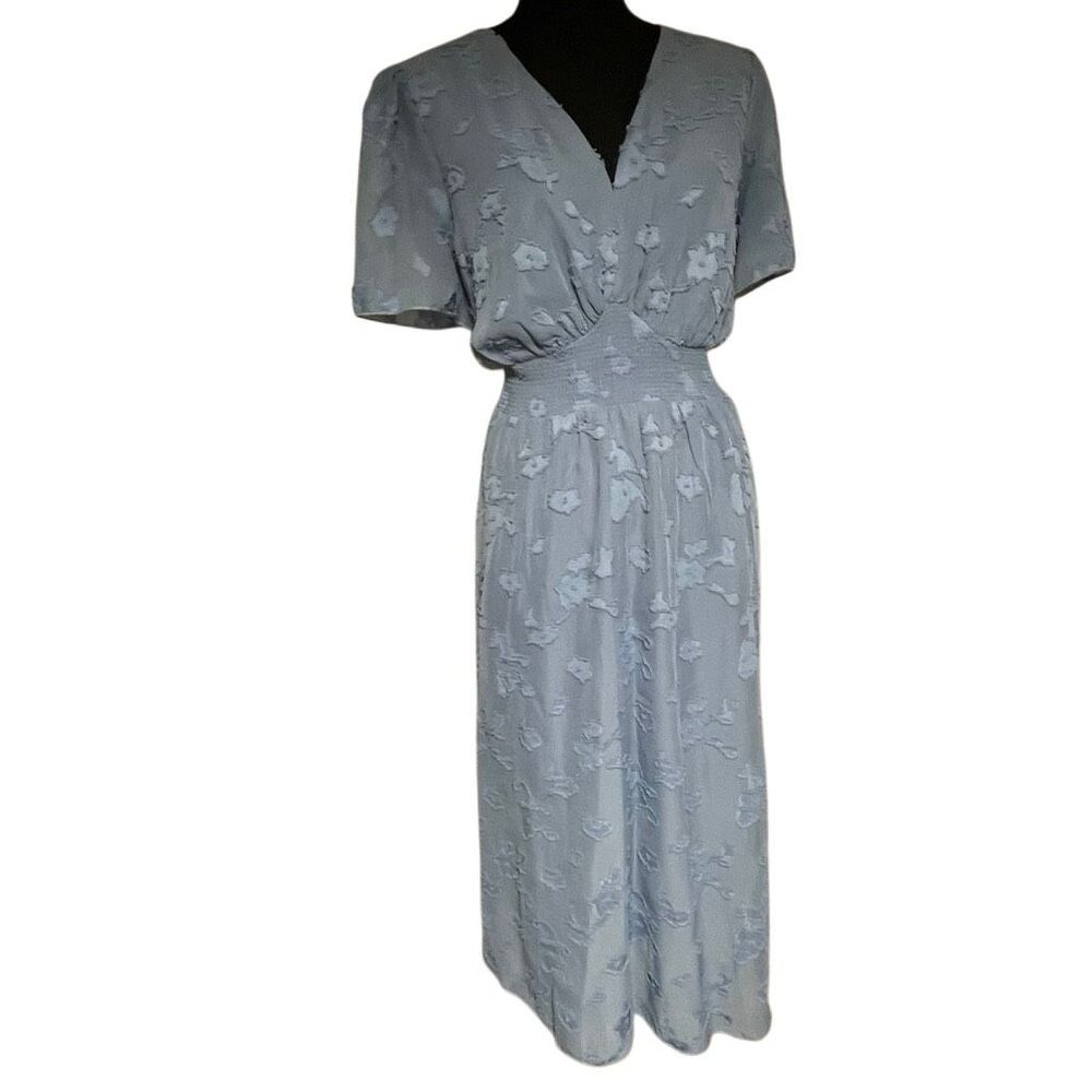 Baltic Born Dusty Blue June Smocked Midi Dress N0542